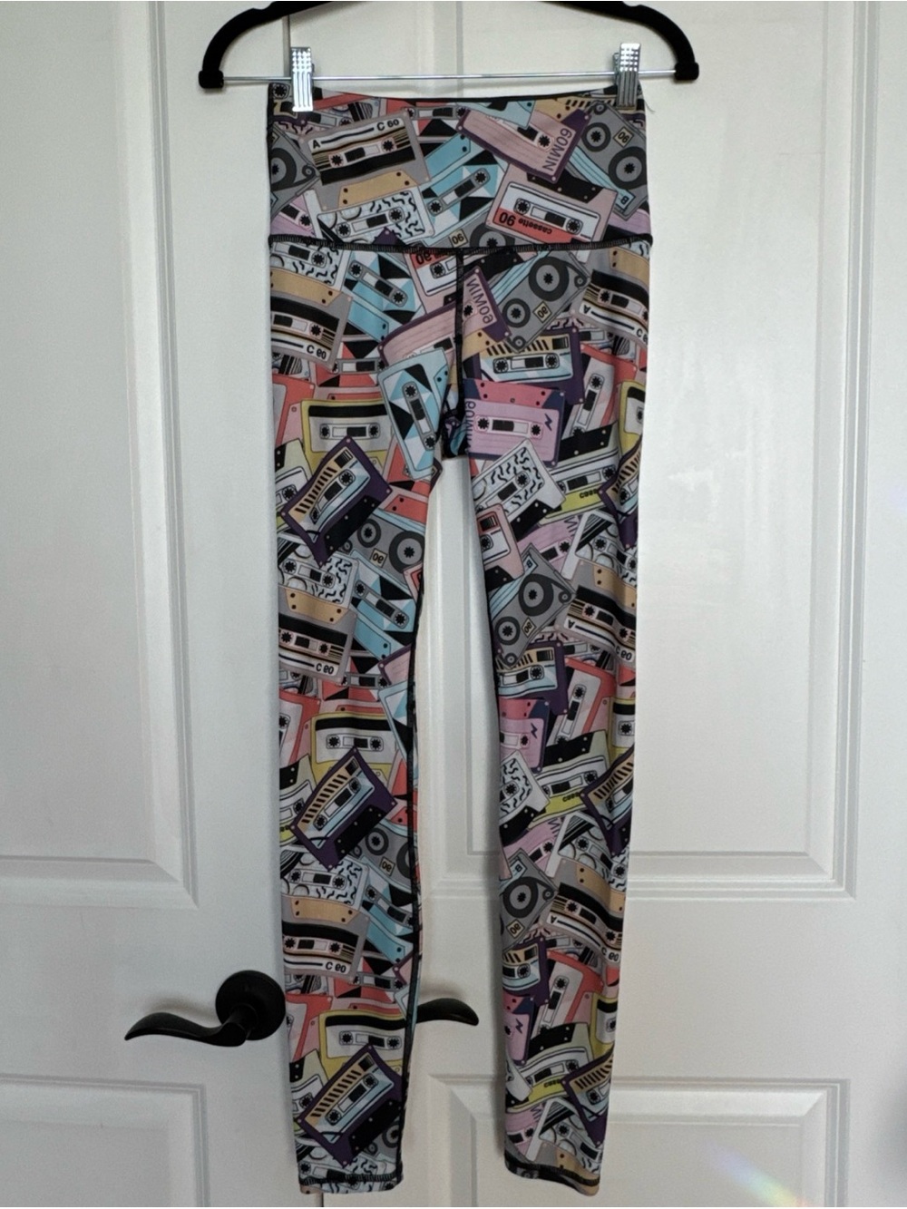 Yoga Democracy Leggings Women's Small Cassette Retro Mixtape Print High Waist
